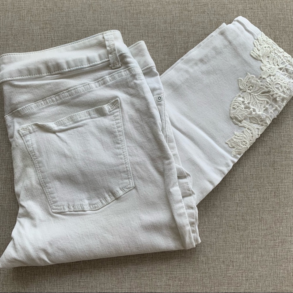 White Maurices Denim with lace detailing on ankles